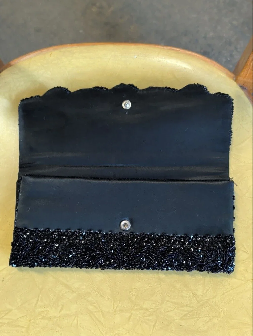 Vintage 1950s Black Beaded Clutch Evening Bag - Hand Made in Hong Kong